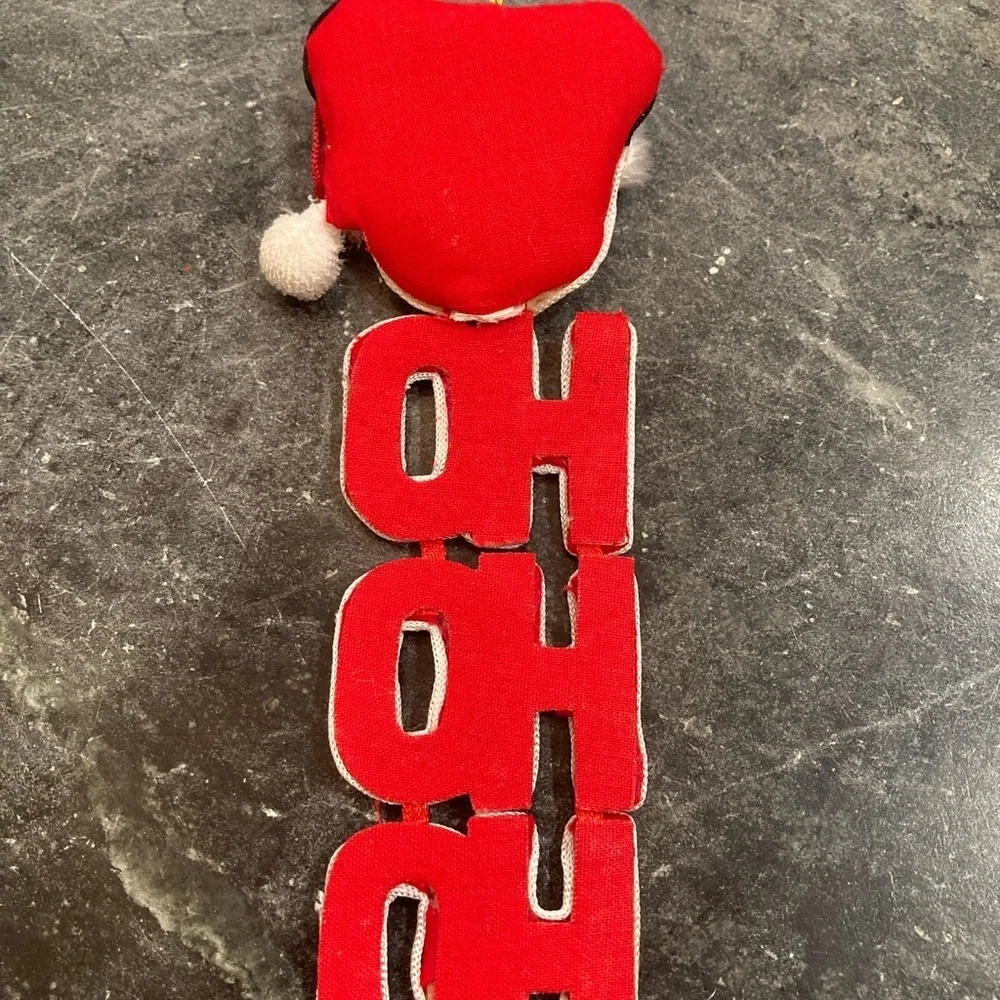 Disney Fabric Santa Mickey Mouse Christmas Ornament with vertical Ho Ho Ho sign